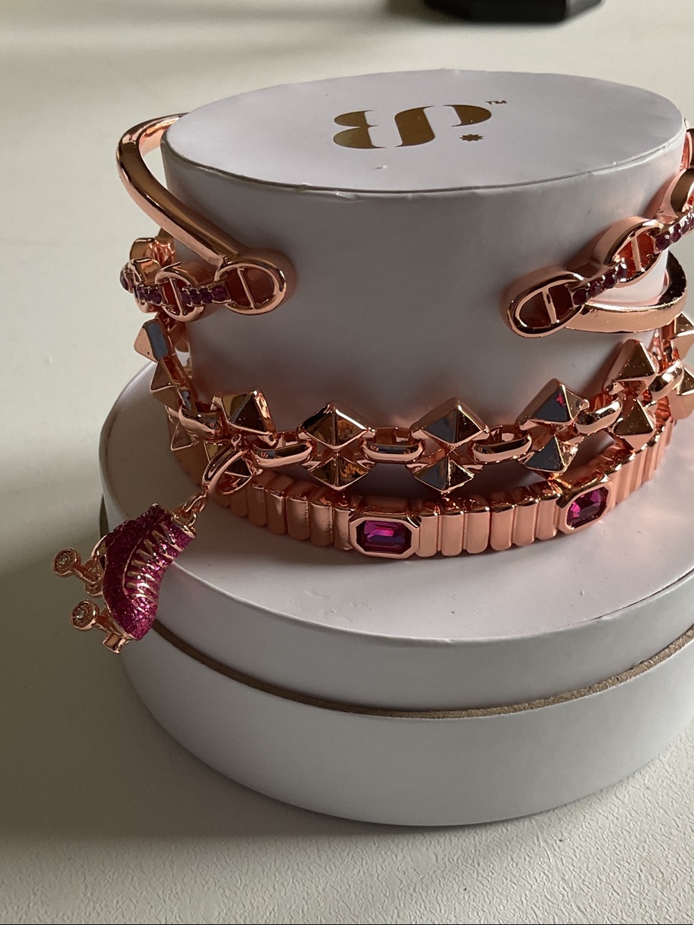 bp Rose Gold and Pink Multi-Row Bracelet Stack